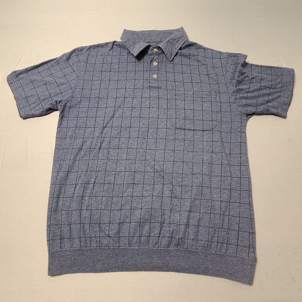 Puritan Mens Polo Small Grid Pattern Gray Pocket Soft Casual Golfer